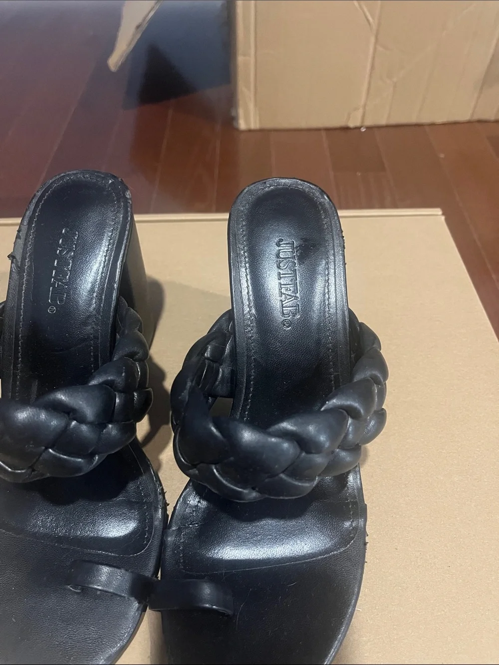 JustFab Black Braided Slide Heels